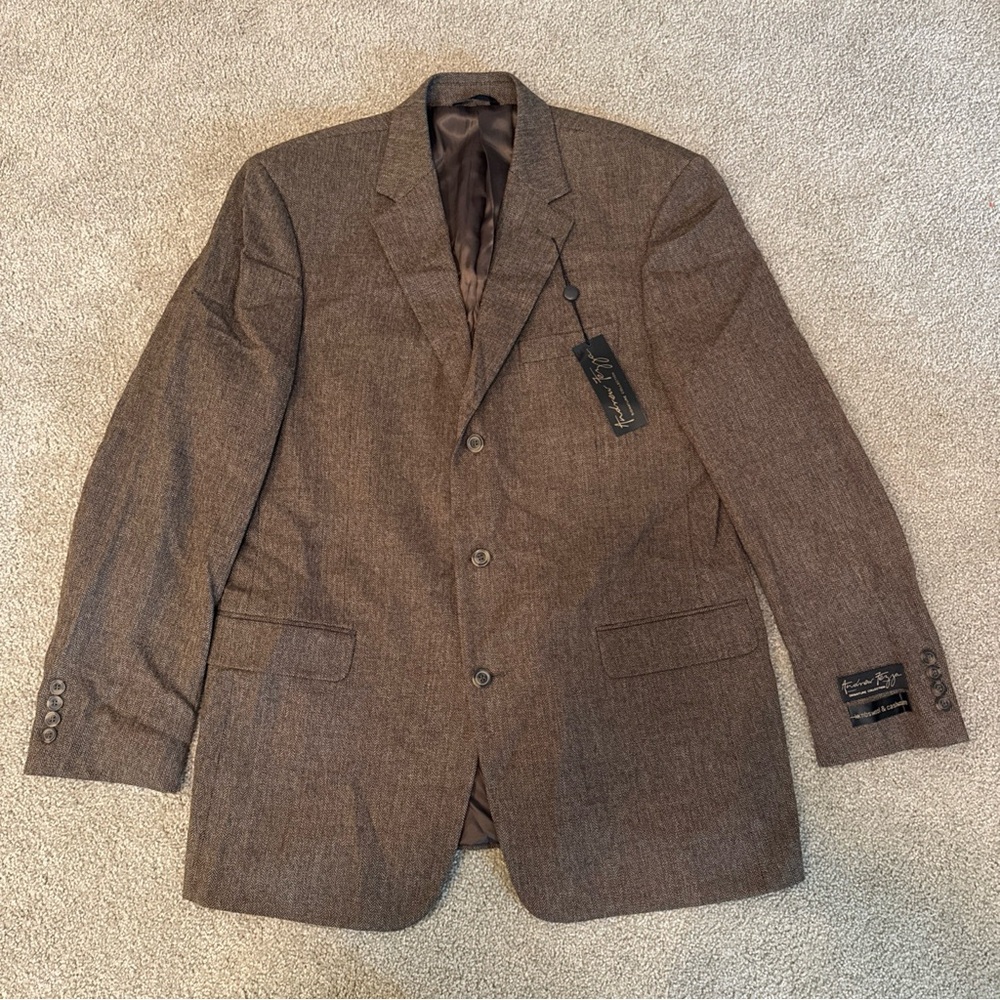 Andrew Fezza Sport Coat 44L Brown Carver Lambswool Cashmere Suit Jacket $250 NWT